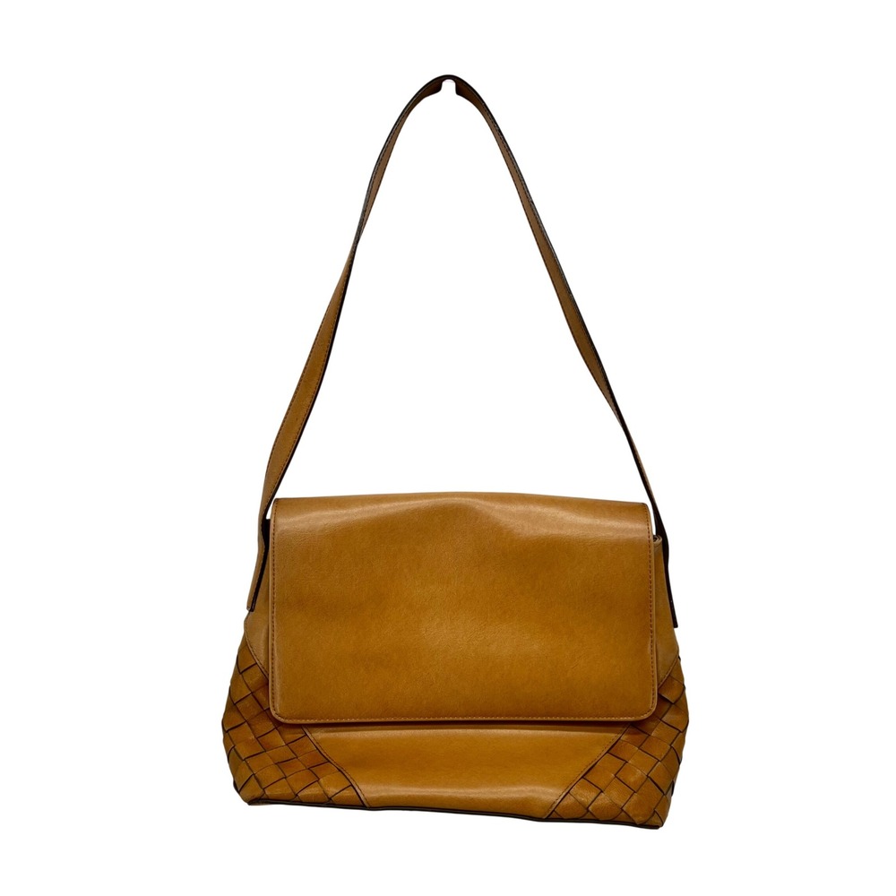 Nine West Tan Faux Leather Woven Shoulder Bag Magnetic Flap Closure Vintage